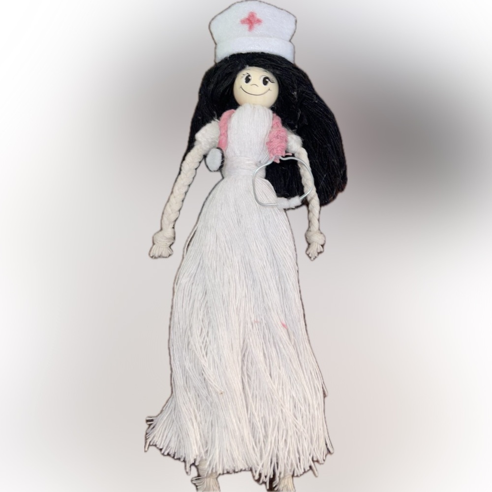 Charming Nurse Macrame doll ornament hand crafted